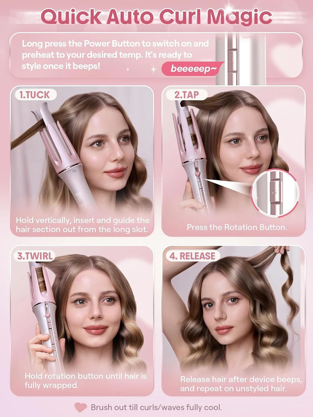 Pink Automatic Curling Iron Gift Set