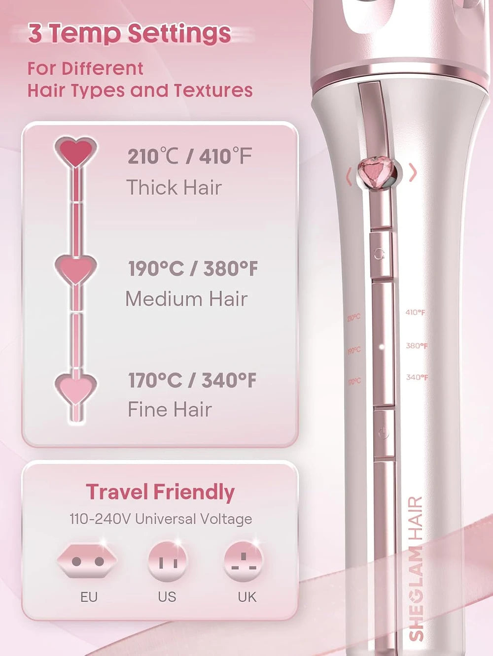 Pink Automatic Curling Iron Gift Set