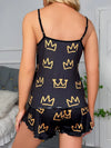 Crown Print Satin Pajama Set