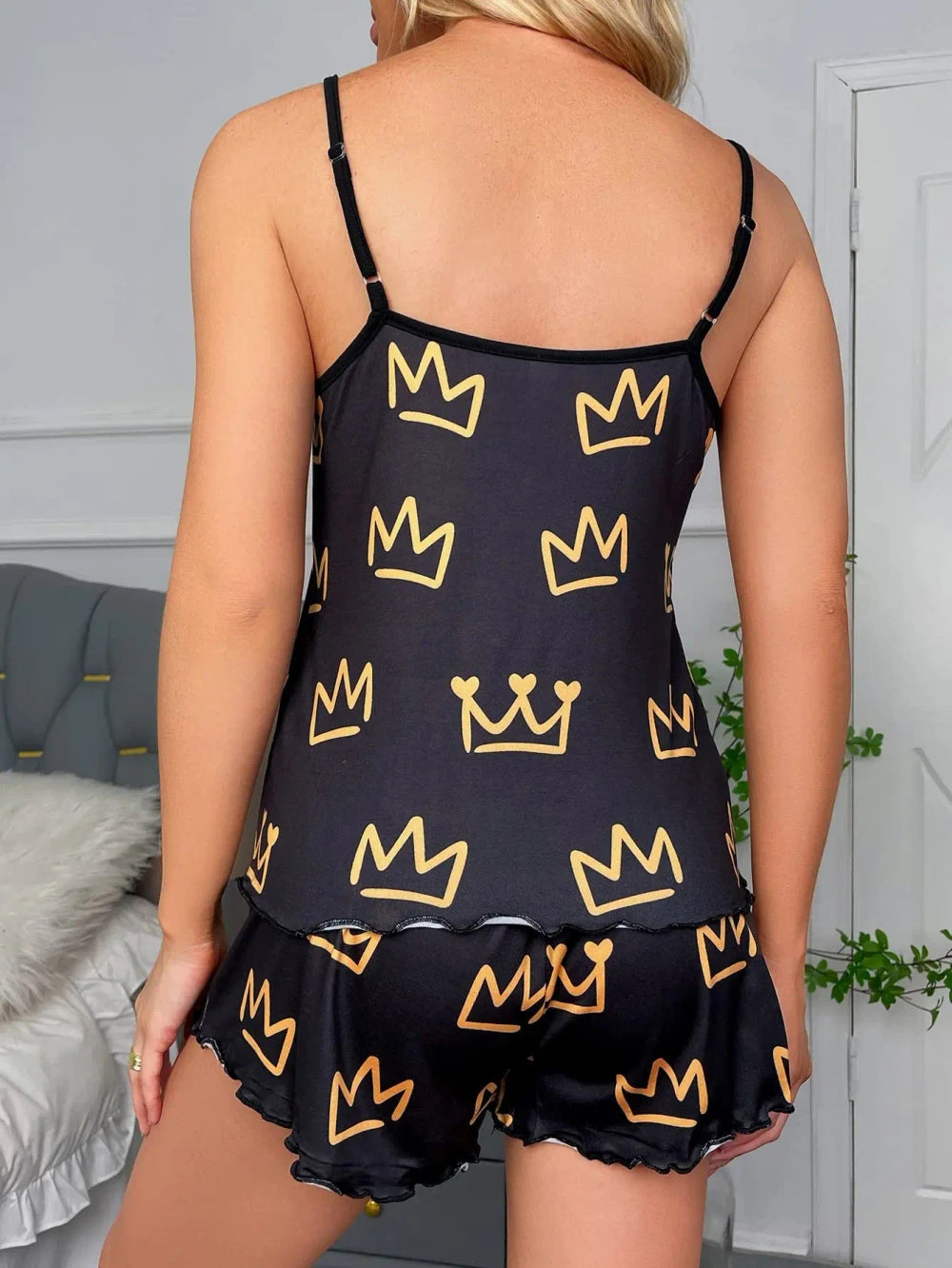 Crown Print Satin Pajama Set