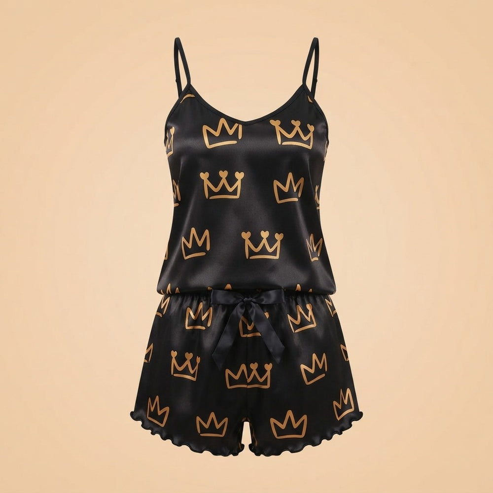 Crown Print Satin Pajama Set